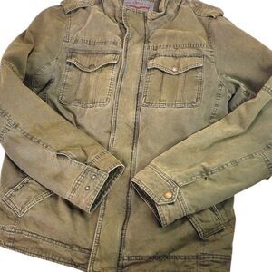 Levi's Field Jacket Canvas Olive Green Qulted Lining Pockets Men's Small